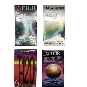BUNDLE of 4 VHS Blank Tapes, New, Factory Sealed, Various Brands Video Cassettes